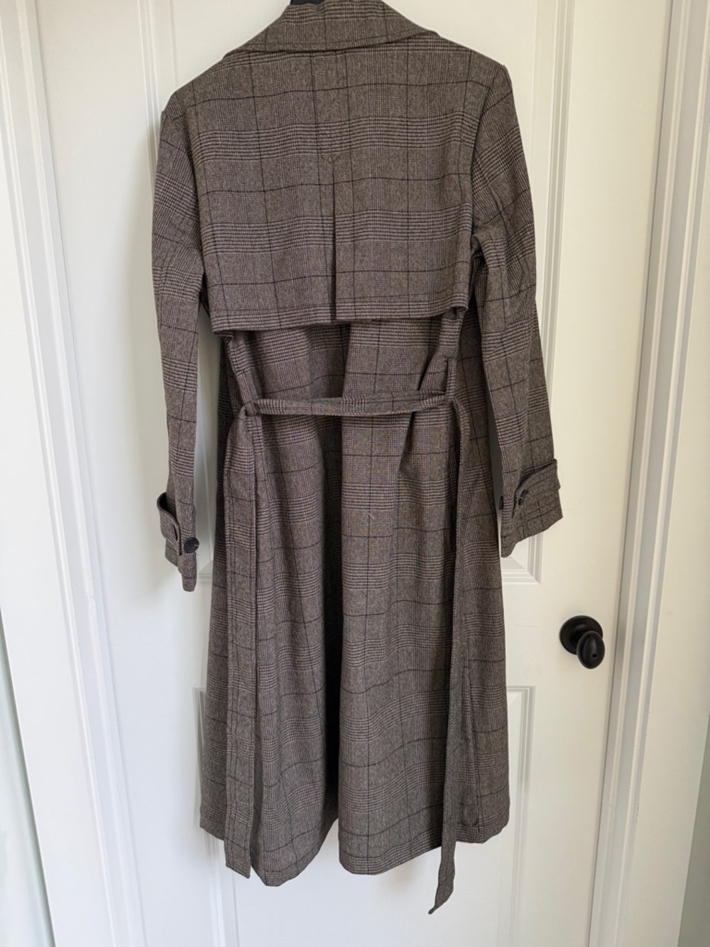 Bagatelle Brown Gray Plaid Double-Breasted Trench Coat - Picture 4 of 4